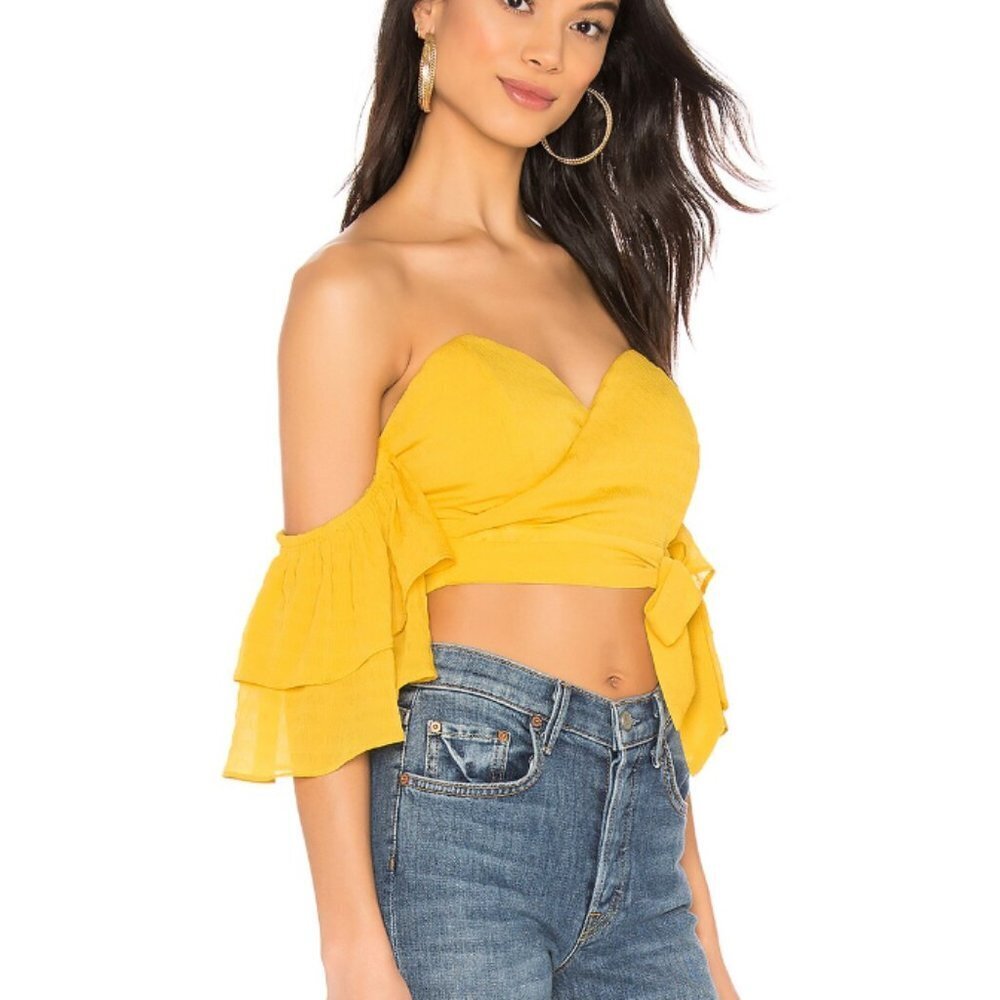 NWOT superdown Rae Wrap Tie Top in yellow size small - Picture 2 of 4